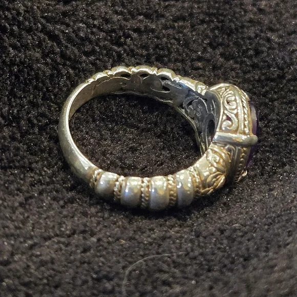 Robert Manse 18k & 925 Sterling Silver Amethyst Gemstone Ring Vintage - Picture 2 of 7